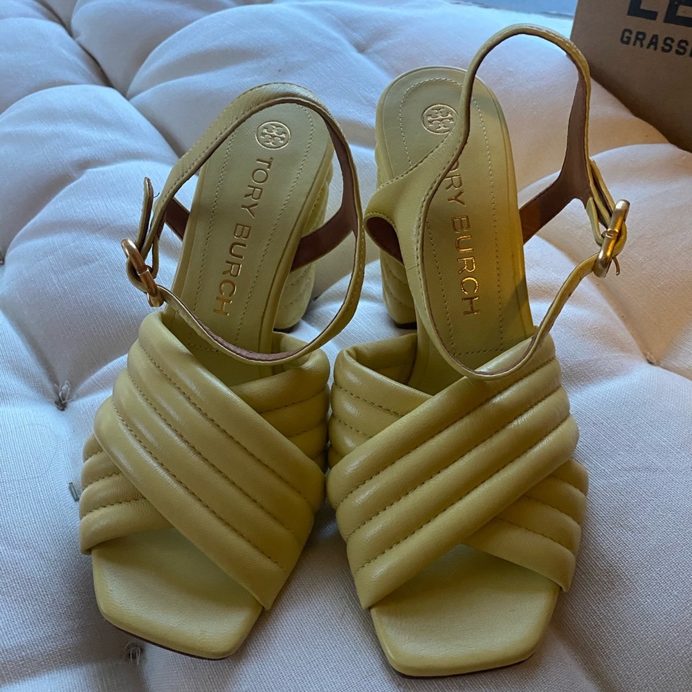 Tory Burch Kira quilted high heel sandal in yellow :)